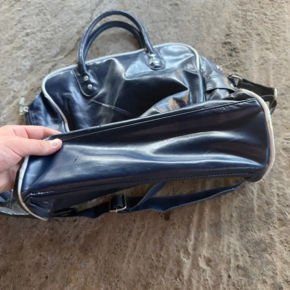 Vintage 1970s Nike Leather Faux Leather Blue Duffle Bag Travelite Logo Athletic